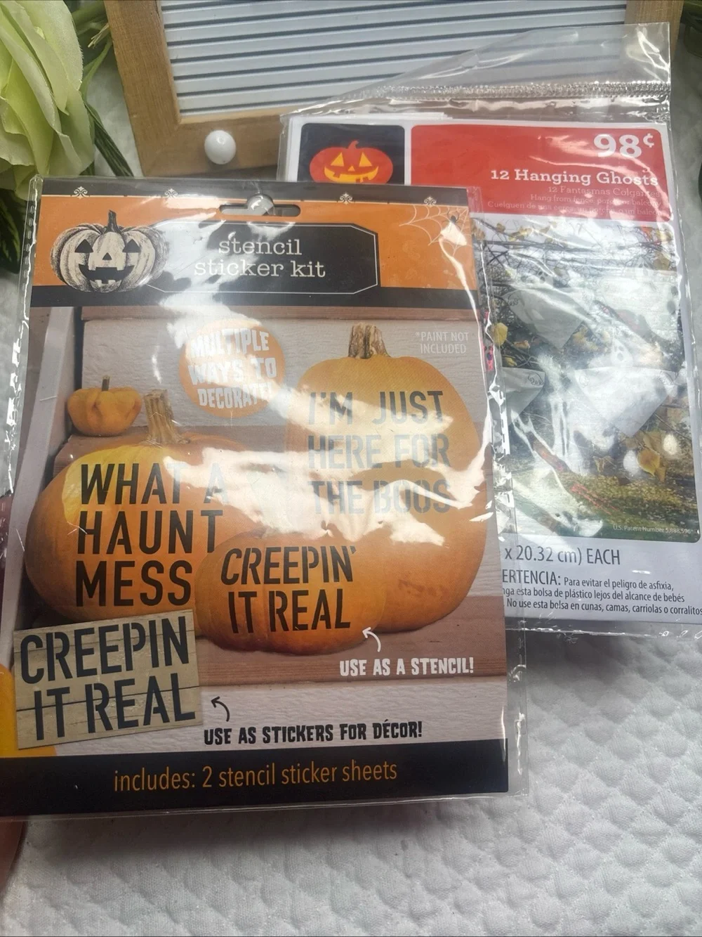 Lot Of 2 Way To Celebrate! Halloween Punny Pumpkins Kit W 12 Hanging Ghosts